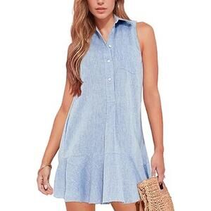 Hixiaohe Women Shirt Dress Casual Sleeveless Mini Dress Beach Flowy Sundresses L